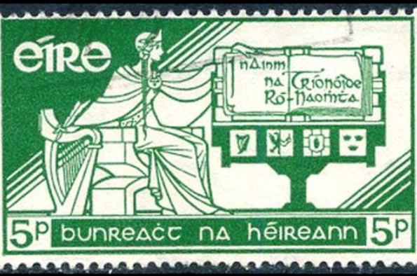 Irish Stamp with Irish Language Writing in Irish Script