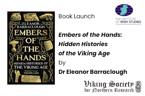 promo image featuring the cover of the book (with the title and Viking style decorations in gold on black background), the Institute of VSNR logos and the title of the talk