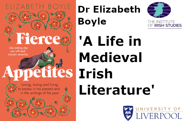 Poster style image advertising the talk of Dr Boyle featuring the cover of her book FIerce Appetites on the left, the text
